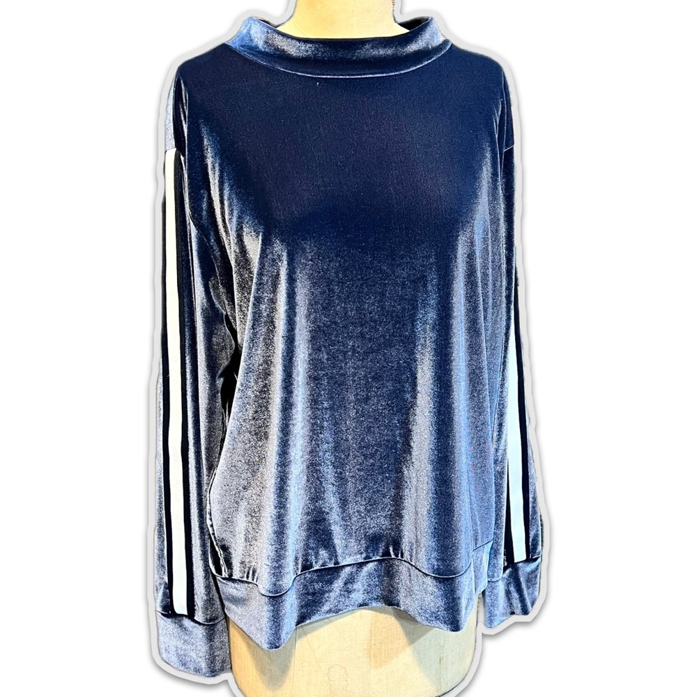 Velvet shimmery long sleeve‎ pullover top shirt sporty stripe Xersion mock neck
